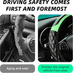 Car Steering Wheel Cover, 14.5-15inch Leather Anti-Slip Car Wheel Cover Protector, Safety Comfortable Desgin, Universal Auto Steering Wheels Accessories for Cars Truck SUV (Green)