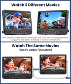 12" Dual Car DVD Players Portable DVD Players for Car Headrest Play a Same or Two Different Movies with 5-Hour Rechargeable Battery, Mounting Brackets, All Region, Support USB/Sync TV