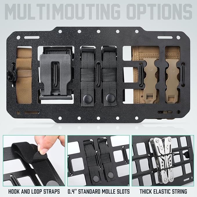 Car Sun Visor Organizer, Rigid Molle Panel Visor Accessories, Modular Vehicle Visor Holder for Tactical Gears and Molle Pouches, Fit Most Vehicles, SUVs, Jeeps, and Trucks