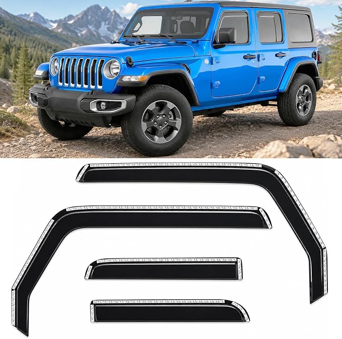 2018-2026 in-Channel Rain Guards for Jeep Wrangler JL Side Window Deflector Visors Unlimited 4 Door & for Jeep Gladiator JT 2020-2026 Vent Shades