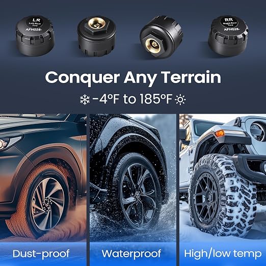 TM8 Tire Pressure Monitoring System, Wireless Solar TPMS with 4 External Sensors & 6 Alarm Modes, Colorful Display, Easy to Intall on Windshield, Ideal for RV Sedan SUV MPV Truck (0-87 PSI)