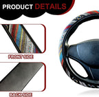 Boho Flax Cloth Steering Wheel Cover, Hippie Baja Blanket Anti-Slip Breathable Protector, Universal Fit 14.5-15 Inch for Cars SUV Van Truck, Women Car Interior Accessories (Style A)