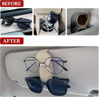 KIWEN Sunglasses Holder for Car Visor, Magnetic Leather Sunglass Eyeglass Hanger Clip for Car Sun Visor Accessories (1, Beige)