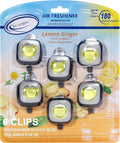 Lemon Ginger Scent Car Air Freshener Vent Clip 6 Ct | Long Lasting Up To 180 Days Car Refresher, Auto Interior Odor Eliminator Fragrance Oil Perfume Accessory, 4ml Each