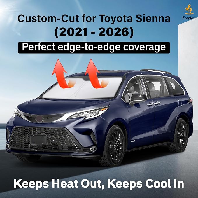 Toyota Sienna Car Windshield Sunshade 2021-2026 - 280T Polyester Material Cars Sun Visor Reflector Blocks UV Rays - Foldable Sunshade Interior Protection Accessories