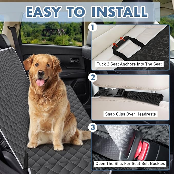Backseat Cover for Dogs, Waterproof and Non-Slip Pet Bench Seat Covers, Car Seat Protector for Back Seat, Universal Size Rear Car Seat Cover Fits Cars, Trucks and SUVs, M-Charcoal Grey&Grey