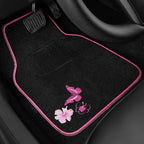 Embroidery Butterfly and Flower Car Floor Mats, Pink Car Floor Mats Universal Fit 95% Automotive,SUVS,Sedan,Vans,for Cute Women,Girly,Set of 4 (Black with Pink)