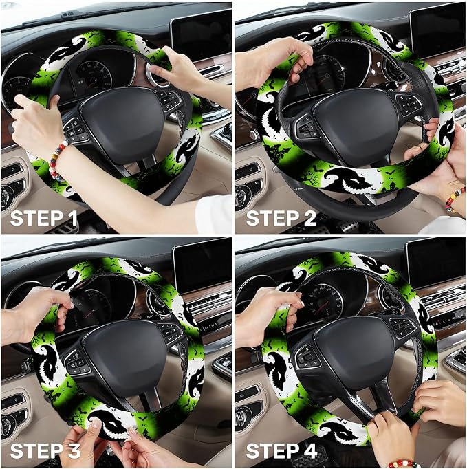 Green Horror Sack Steering Wheel Cover, Non Slip Polyester Car Wheel Protector for Car SUV Truck, Universal 15 Inch