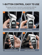 Digital Tire Pressure Gauge 0-150PSI, Accurate in 0.1 Increments, Tire Gauge with Backlit LCD and Presta Valve Adaptor, 4 Units of Measurement for Car Truck Bicycle, Silver 1Pack