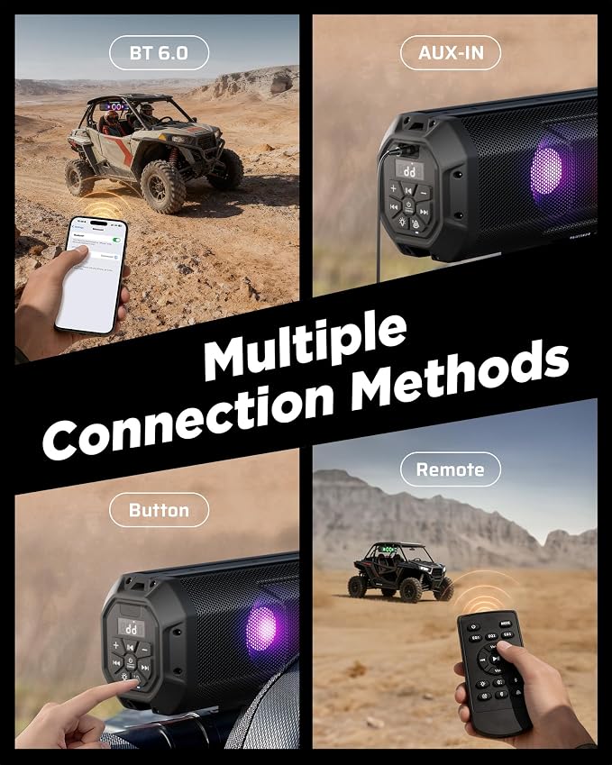 26 Inch 6 Speaker UTV Sound Bar, Bluetooth Golf Cart Speakers [Color Changing RGB & Strobe Light] IP66 Waterproof ATV Speaker System, SXS SoundBar Compatible with Polaris RZR CFmoto Can-Am