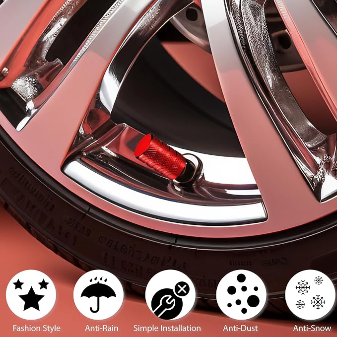 8PCS Tire Valve Stem Caps, Dust Proof, Anodized Aluminum Universal Tire Valve Stem Covers for Cars, SUV, Trucks, Bikes, Motorcycles, Bicycles(Red)
