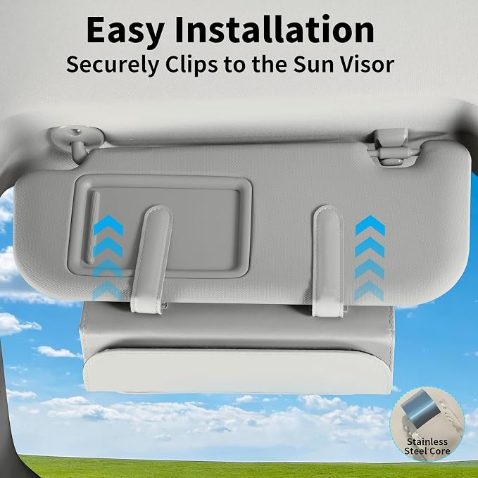 Car Tissue Holder Leather PU Tissues Box Cover for Sun Visor Extra Large Rectangle Napkin Holder Fits for Various Tissue Sizes Soft Tissues Storage & Organization