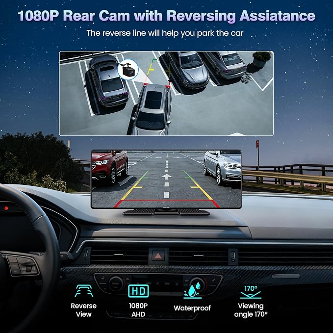 Carplay Screen for Car, 10.26'' Upgrade Wireless CarPlay & Android Auto Car Play Screen with OTA Updates,1080P Backup Cam (with a Cam Bracket), GPS Navigation, Voice Control for All Vehicles