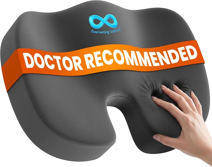 Doctor Recommended Memory Foam Seat Cushion for Office Chairs & Car - Ergonomic Office Desk Accessories - Cushions for Tailbone Pain Relief, Sciatica (Gray, Large)