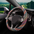 Boho Steering Wheel Cover with Baja Blanket Cloth, Ethnic Style Auto Wheel Cover Made of Coarse Flax, Fits 14 1/2-15 1/4 inches Car Wheel