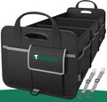 Heavy-Duty Trunk Organizer & Multi-Compartment Storage Box for SUV/Sedan/Minivan,600D Waterproof Oxford,2 Securing Hooks & Reflective Strips-Large Capacity Organiser(92L)