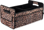 Car Trunk Organizer, Car Organizers and Storage Collapsible Multi Compartment Container Box, Adjustable Car Accessories for SUV Sedan Truck, Standard Size, Leopard print