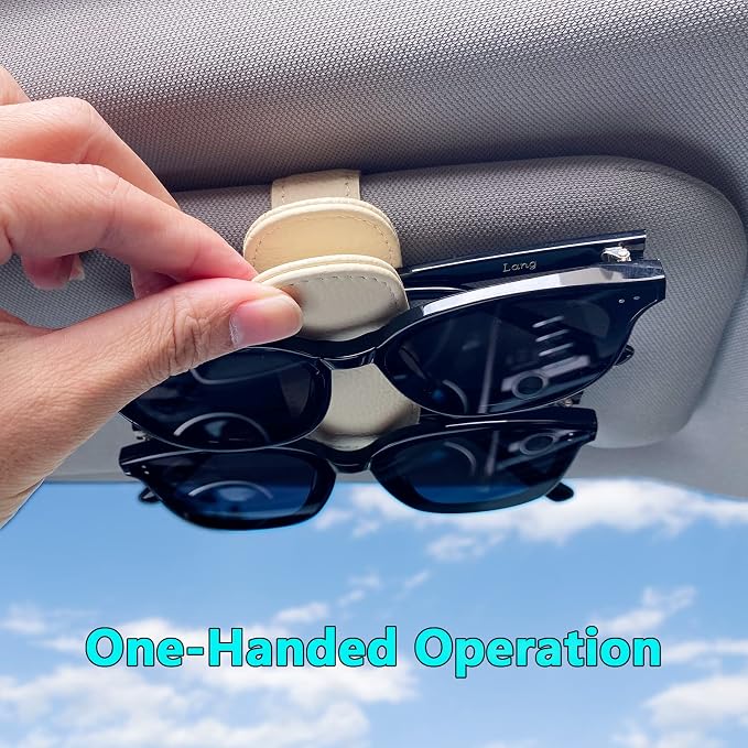 Sunglass Holder for Car Visor Clip, Magnetic Leather Eyeglass Hanger Clip for Car, Square Car Visor Accessories (White)