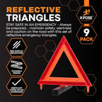 Reflective Emergency Triangles – 9 Kits (27 Triangles) – DOT Approved Roadside Car Safety Warning Reflectors – Red & Orange Automotive Vehicle Hazard Visibility Markers