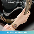 Steering Wheel Cover - Made with PVC Leather and Leopard Fabric - Universal 14 1/2 inches to 15 inches for Most Automotive Steering Wheel - Cheetah Print -Beige