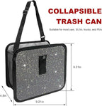 Bling Car Trash Can with Rhinestone, Sparkling Foldable Auto Garbage Container Hanging Back Seat Organizer, Crystal Dustbin Leakproof Garbage Can for Vehicle Home Office (Colorful)