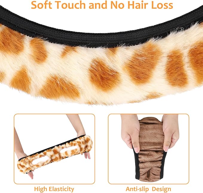Fuzzy Leopard Print Car Steering Wheel Cover Women Car Accessories | Soft Furry, Non-Slip, Elastic Steering Wheel Covers, Universal 15 Inch Fit Auto, Suvs, Truck