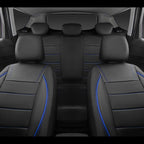 Universal FIT Piping Leather Car Seat Cover, for suvs,Van,Trucks,Airbag Compatible,Inside Zipper Design and Reserved Opening Holes (Full Set, Black and Blue)