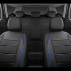 Universal FIT Piping Leather Two Front Seat Covers, Waterproof Faux Leather for SUV Sedan Van Truck, Airbag Compatible,Reserved Opening Holes for Headrest Covers. (Black and Blue)