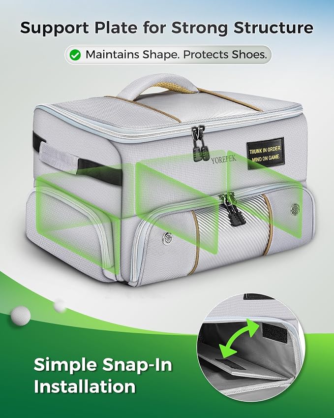 Upgraded Golf Trunk Organizer, Golf Gifts for Men, with Removable Insulated Pouch&Dust-Proof Protective Layer, Multi-Compartment fits 2 Pairs of Shoes, Golf Accessories