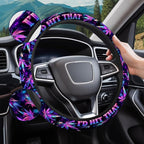 Purple Botanical Leaf Steering Wheel Cover, Polyester Car Wheel Grip, Universal 15 Inch for Cars SUVs Trucks