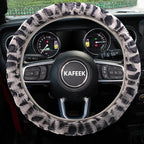 Elastic Long Microfiber Plush Steering Wheel Cover for Winter Warm, Universal 15 inch, Anti-Slip, Odorless, Leopard Gray