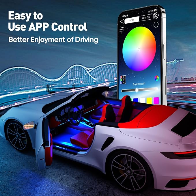 Interior Car Lights, 4Pcs Car LED Lights with Music Mode and Scene Options, Footwell Lighting for Car with Smart APP Control & USB Charger for Truck DC 5V