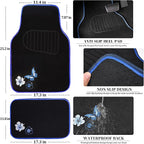 Universal Fit Embroidery Butterfly and Flower Car Floor Mats, Blue Car Floor Mats Fit 95% Automotive,SUVS,Sedan,Vans,for Women,Girly,Set of 4 (Black with Blue)
