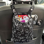 Waterproof Car Trash Bag Reusable Portable Garbage Can with Drawstring Top Adjustable Hanging Strap Leakproof & Washable for Cars SUVs & Trucks (Black Cats)