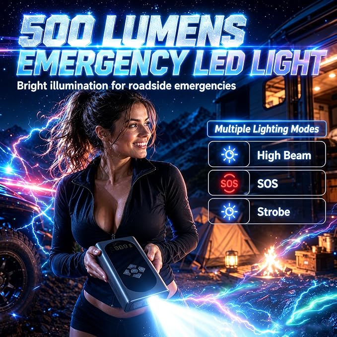 8000A Jump Starter with Air Compressor, 10-in-1 Portable Car Battery Booster and Tire Inflator Fast Charging Power Bank, Air Pump Battery Jumper Camping Road Trips Car Owner Gift