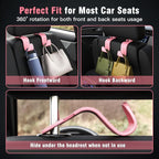 Universal Car Headrest Hooks, Car Organizer Hanger Storage Hooks for Bag Purse Cloth Grocery (Pink Set of 4)