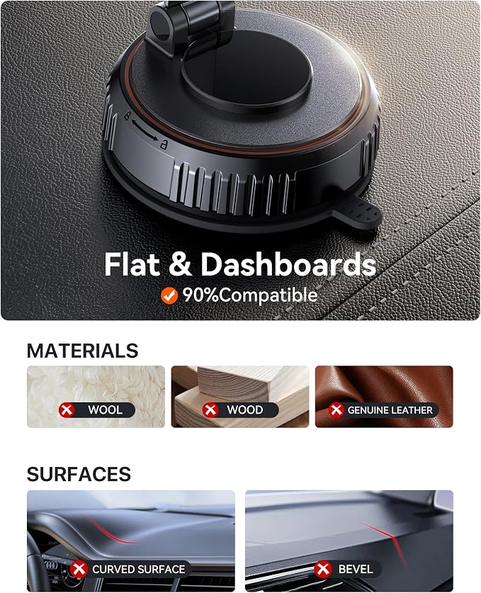 for MagSafe Car Mount[3600gf Strong Magnet & 89+LBS Suction Base]Vacuum Magnetic Phone Holders for Your Car, 360° Adjustable Dashboard & Windshield Mount with Dash Accents for All Smartphones