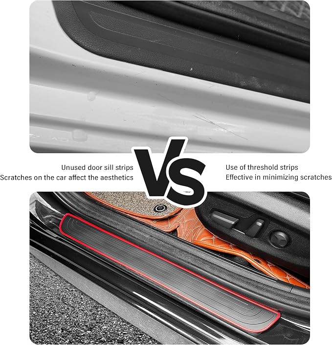 4PCS Car Door Sill Protector,Anti-Scratch Rubber Car Door Protector Edge Guards for Door Steps,Universal Waterproof Door Threshold Strips Exterior Accessories for Car Truck SU (Black+Red, Width 1.96")
