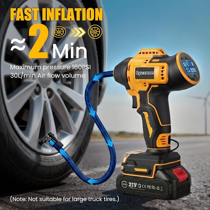 Cordless Tire Inflator Portable Air Compressor with 2000mAh Battery, 160PSI Car Tire Pump with 12V DC Dual Power & 2.0Ah Battery, Digital LCD & Auto Shut-Off for Car Bike Ball