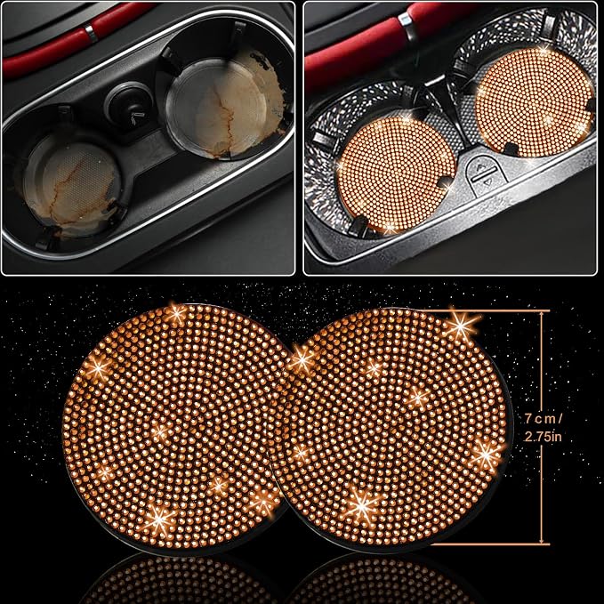 8 pcs Orange Bling Car Accessories Set for Women, Steering Wheel Cover, Sparkly Seat Belt Covers, Bling Gear Shift Cover, Universal Fit Most Cars (Orange Diamond)