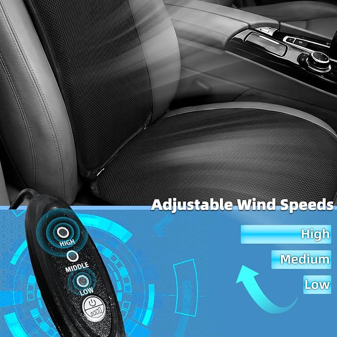 Cooling Car Seat Cover, 12V 3-Speed Car Seat Ventilated Cushion, Car Seat Cooling Pad,Universal Fit for SUV Truck Accessories, Black