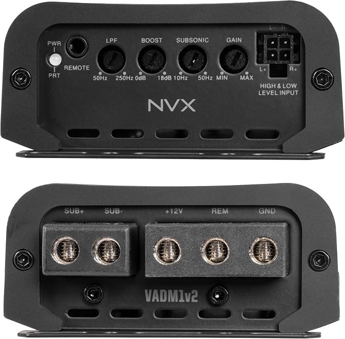 VADM1v2 Micro Class D Monoblock Amplifier – 600W RMS at 1 Ohm – Compact Car/Marine/Powersports Amp with Wired Bass Remote, 4-Way Protection, Subsonic & Low-Pass Filters