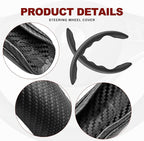 Universal Fit Carbon Fiber Steering Wheel Cover, Segmented Steering Wheel Protector, Carbon Fiber Anti-Skid Steering Wheel Cover Car Interior Accessories (2 Pcs Black)