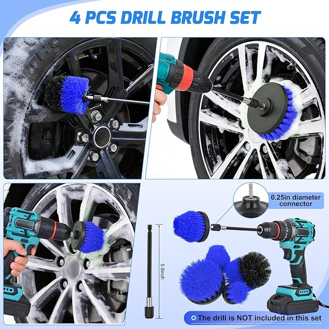 27PCS Car Detailing Kit Auto Cleaning Tools Wash Set with Storage Carry Bag Home Use for Interior Exterior Deep Clean Polish Car Care Windshield Dashboard Seat Air Vents Wheels Tires, Blue