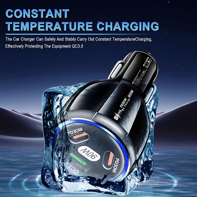 Car Charger Adapter, 3 Port USB-C & USB-A 90W Fast Charger, Car Interior Accessories, Essential Travel Gifts for Men and Women, Fit for iPhone 17/16/15/14/13Pro Max, Samsung, Android (Black 1pc)