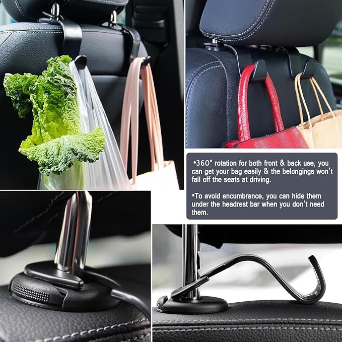 4 Pack Car Headrest Hooks for Porsche Macan 2014-2025 2026, Seat Organizer Hanger Storage Hook Heavy Back Seat Holder Handbag Car Accessories