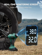 C2 Cordless Tire Inflator Air Compressor 20V Rechargeable Battery Powered 160PSI Portable Air Pump with 12V Car Power Adapter Digital Pressure Gauge for Cars Motorcycles Green