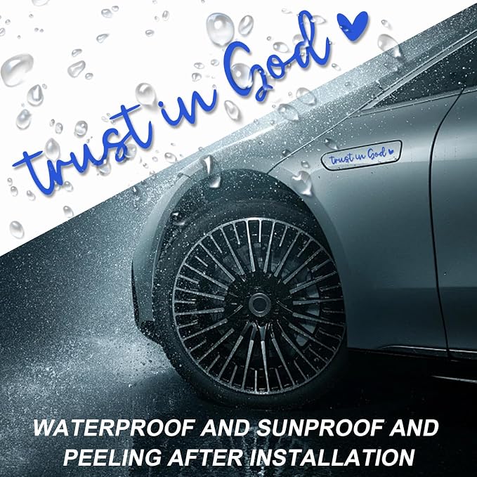 2PCS Trust in God Rearview Mirror Decals, Automotive Vinyl Rear View Mirror Decorative Stickers, Waterproof Trust in God Stickers for Car Truck Laptop, Car Accessories (Blue)