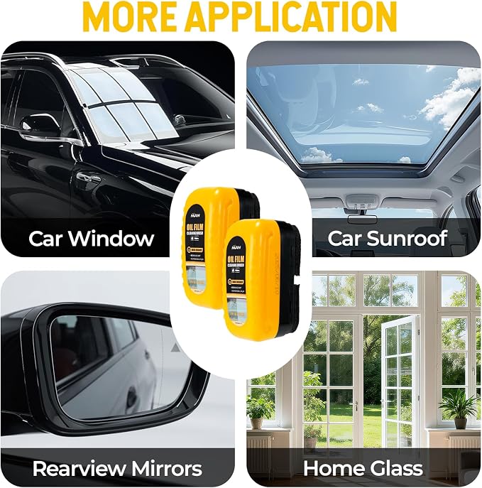 Oil Film Cleaning Brush for Car Windows, 2PCS Clear Vision Car Glass Cleaner with Anti-Rain Coating for Auto Windows and Windshields Improving Clarity, 8 fl oz / 240 mL