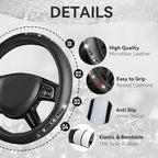 Bling Diamond Black Leather Steering Wheel Cover, Studded Crystal Rhinestones Universal Fit 14" 1/2-15" Glitter for Women Sparkle Girl Fit Suvs,Vans,Sedans,Car,Trucks, Silver Diamond
